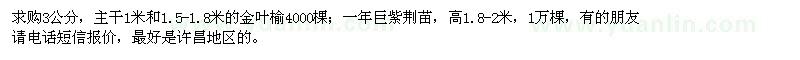 求購3公分金葉榆、一年巨紫荊苗