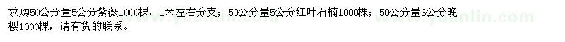 求購(gòu)5公分紫薇、紅葉石楠、6公分晚櫻