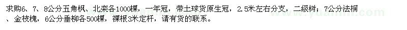 求購五角楓、北欒、法桐、垂柳、金枝槐