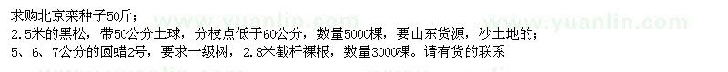 求購(gòu)北京欒種子、黑松、圓蠟2號(hào)