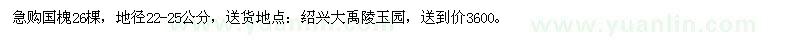 求購(gòu)地徑22-25公分國(guó)槐