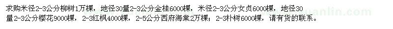 求購(gòu)2-3公分柳樹、金桂、女貞、櫻花、紅楓等