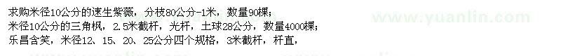 求購速生紫薇、三角楓、樂昌含笑