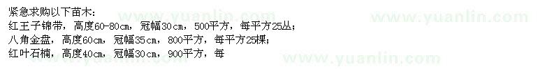 求購紅王子錦帶、八角金盤、紅葉石楠