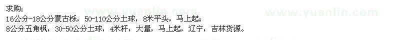 求購蒙古櫟、五角楓