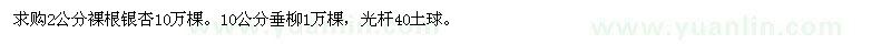 求購2公分銀杏、10公分垂柳