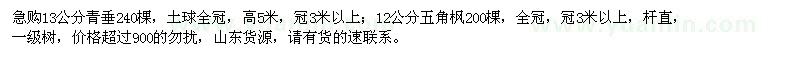求購13公分青垂、12公分五角楓