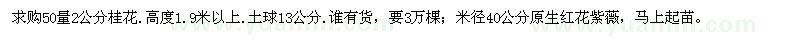 求購2公分桂花、米徑40公分原生紅花紫薇