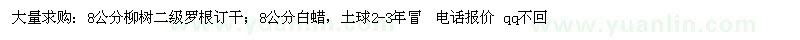 求購8公分二級柳樹 8公分白蠟 