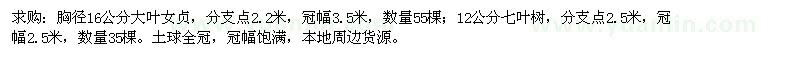 求購(gòu)胸徑16公分大葉女貞、12公分七葉樹