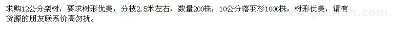 求購12公分欒樹、10公分落羽杉