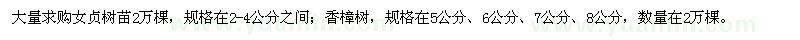 求購(gòu)女貞、香樟