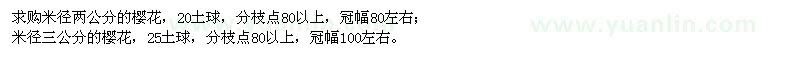 求購(gòu)米徑2、3公分櫻花