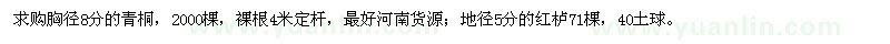 求購(gòu)胸徑8分的青桐、地徑5分的紅櫨