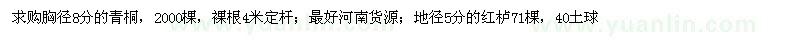 求購胸徑8分的青桐，地徑5分紅櫨