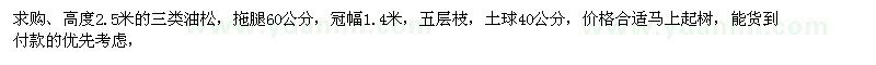求購高度2.5米的三類油松 