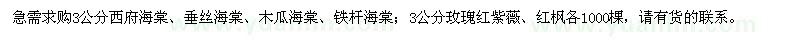 求購西府海棠、垂絲海棠、木瓜海棠、鐵桿海棠等