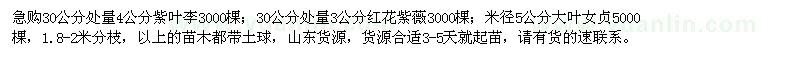 求購(gòu)紫葉李、紫薇、大葉女貞