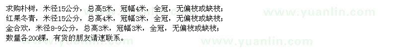 求購樸樹、紅果冬青、金合歡