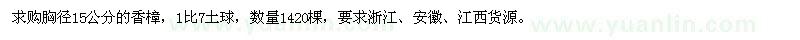 求購胸徑15公分香樟
