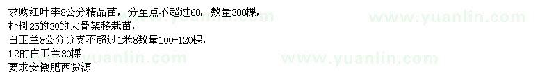 求購紅葉李、樸樹、白玉蘭