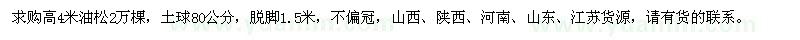 求購高4米油松