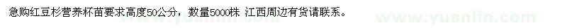 求購高50公分紅豆杉營養(yǎng)杯苗