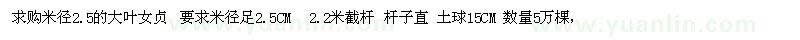 求購米徑2、5大葉女貞