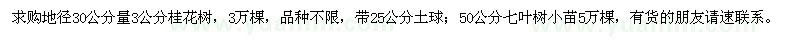 求購(gòu)地徑30公分量3公分桂花樹、50公分七葉樹小苗