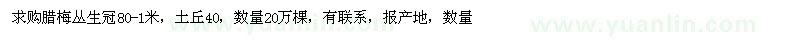 求購冠80-1米叢生臘梅