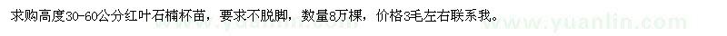 求購高30-60公分紅葉石楠
