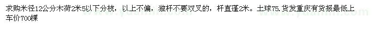 求購米徑12公分木荷