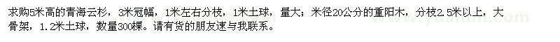 求購(gòu)5米高青海云杉、米徑20公分重陽(yáng)木