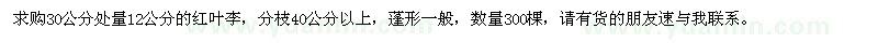 求購(gòu)30公分處量12公分紅葉李