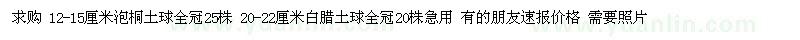 求購(gòu)12-15公分泡桐、白臘