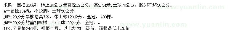 求購黑松、蜀檜、旱柳