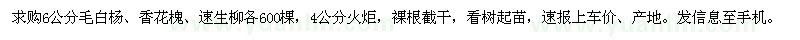 求購毛白楊、香花槐、速生柳、火炬