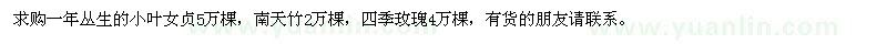求購小葉女貞、南天竹、四季玫瑰