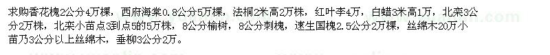 求購香花槐、西府海棠、法桐