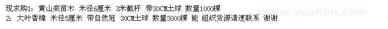 求購(gòu)5-6公分黃山欒、大葉樟