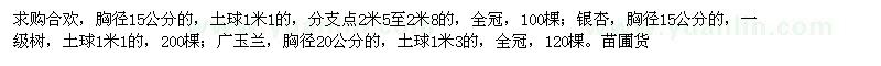 求購(gòu)合歡、銀杏、廣玉蘭