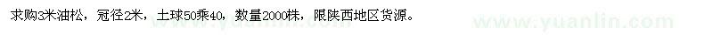 求購3米油松
