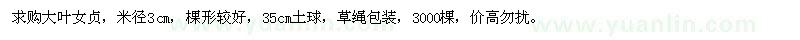 求購米徑3公分大葉女貞