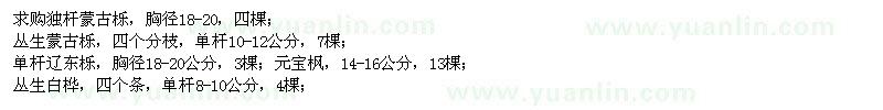 求購(gòu)蒙古櫟、遼東櫟、白樺