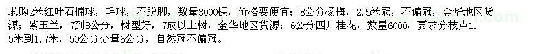 求購紅葉石楠球、楊梅、紫玉蘭等苗木