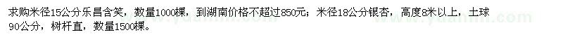 求購(gòu)米徑15公分樂(lè)昌含笑、18公分銀杏