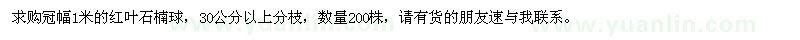 求購(gòu)冠幅1米紅葉石楠球