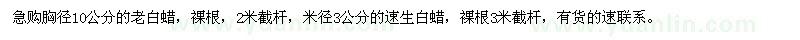 求購胸徑10公分老白蠟、3公分速生白蠟