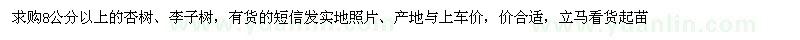 求購8公分以上杏樹、李子樹