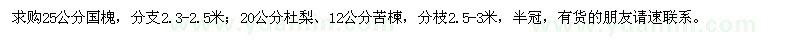 求購(gòu)25公分國(guó)槐、20公分杜梨、12公分苦楝
